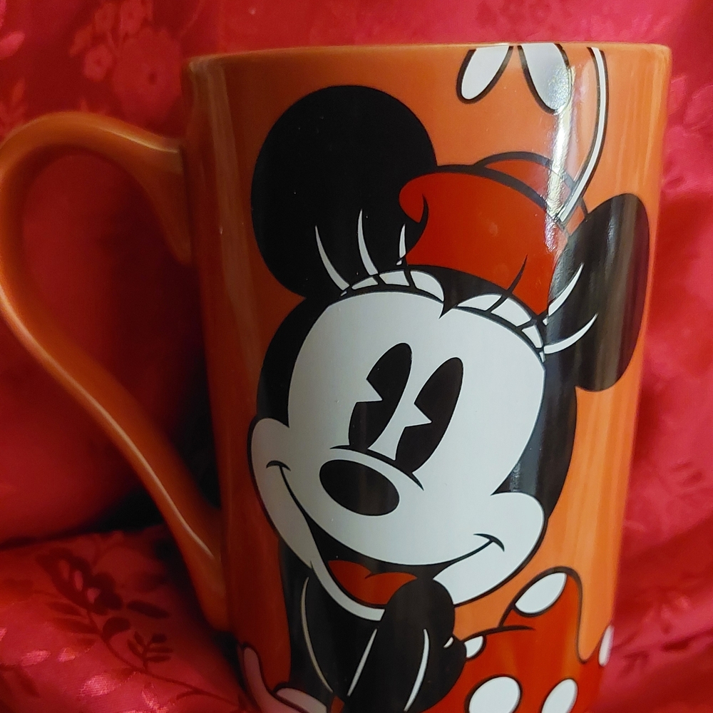 Disney Orange Minnie Mouse Ceramic Mug with Black & White Artwork